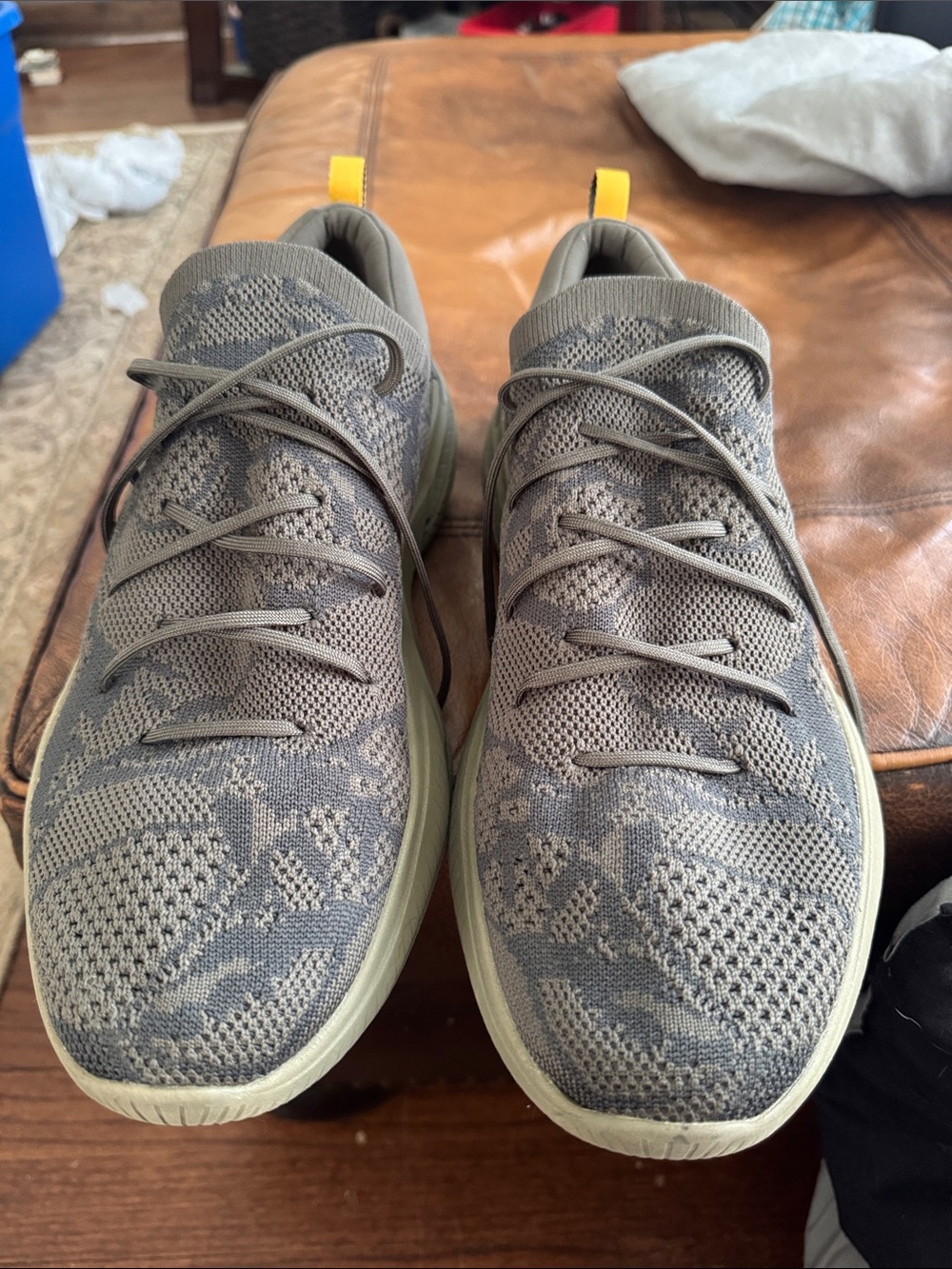 Sorel Men's Knit Athletic Sneakers in Grey with Yellow Pull Tabs